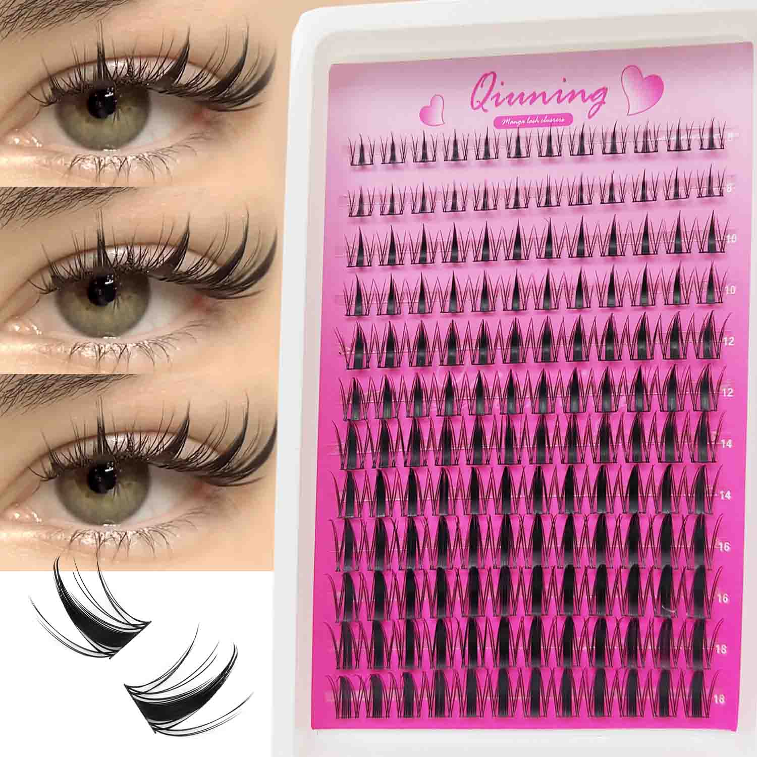 QIUNING Lash Clusters Manga La - Eyelash Extension Wet Look recension och pris